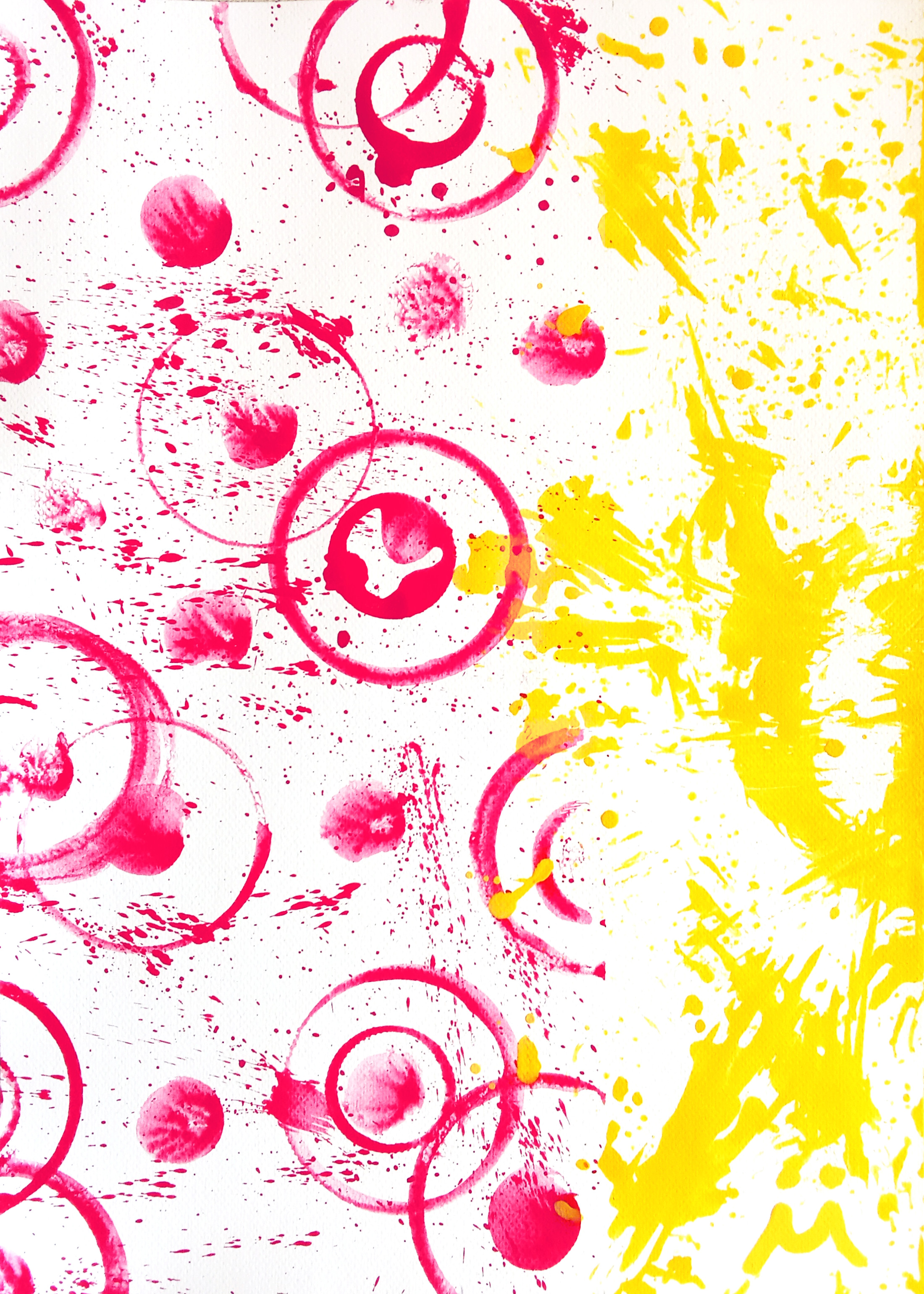Magenta Circles and Yellow Splash Bold Urban Abstract Painting