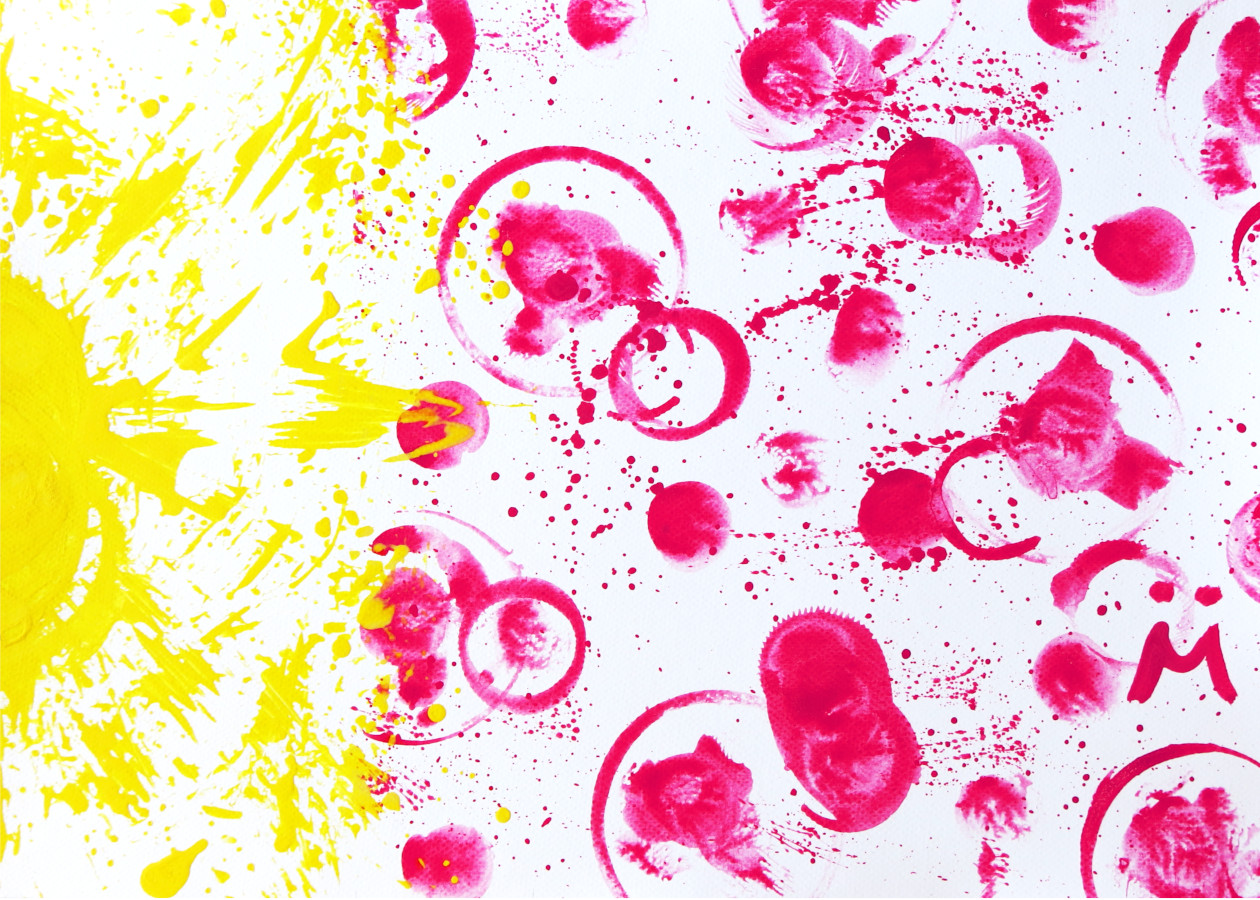 Yellow Splash and Magenta Circles Vibrant Modern Art