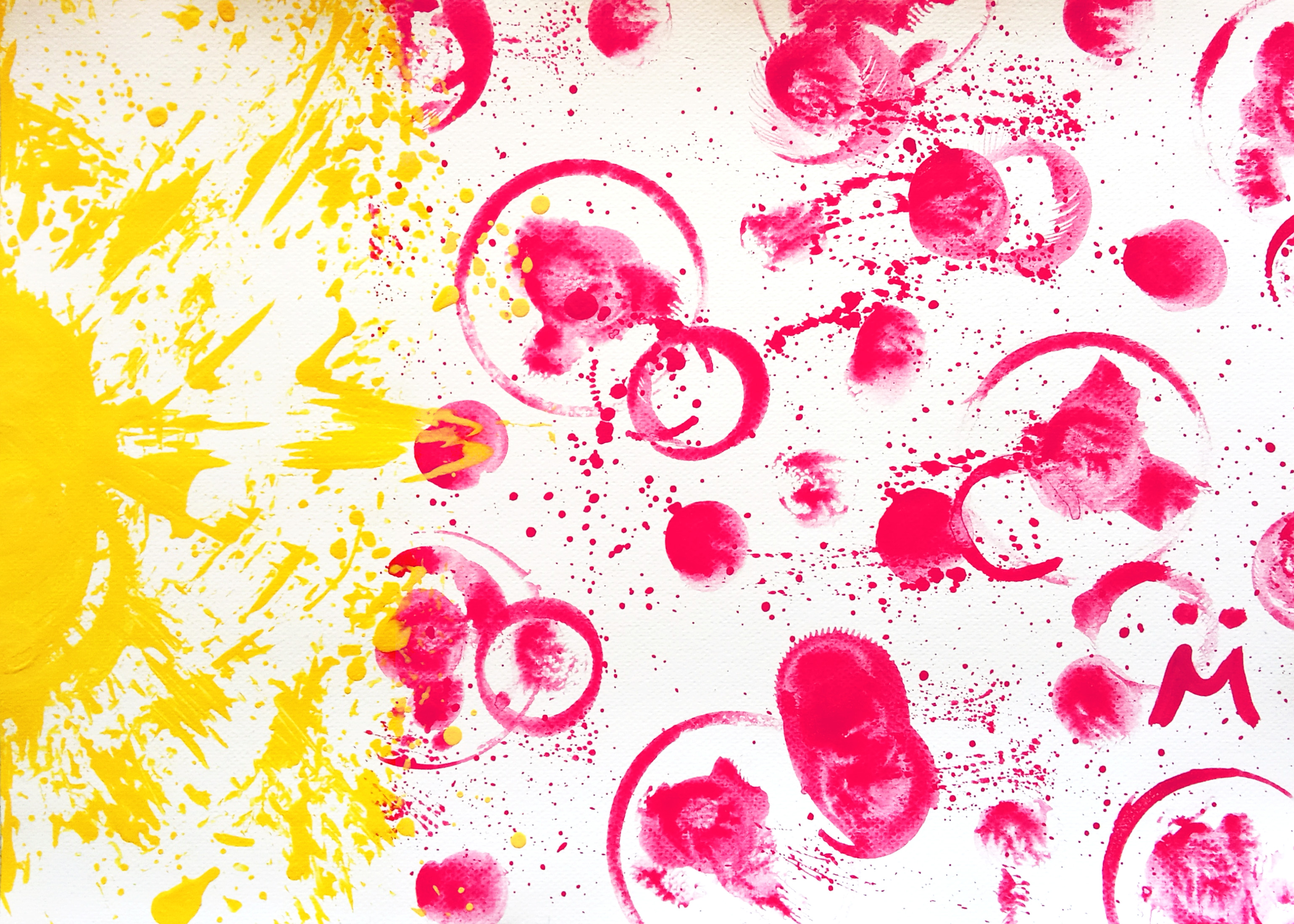 Yellow Splash and Magenta Circles Vibrant Modern Art