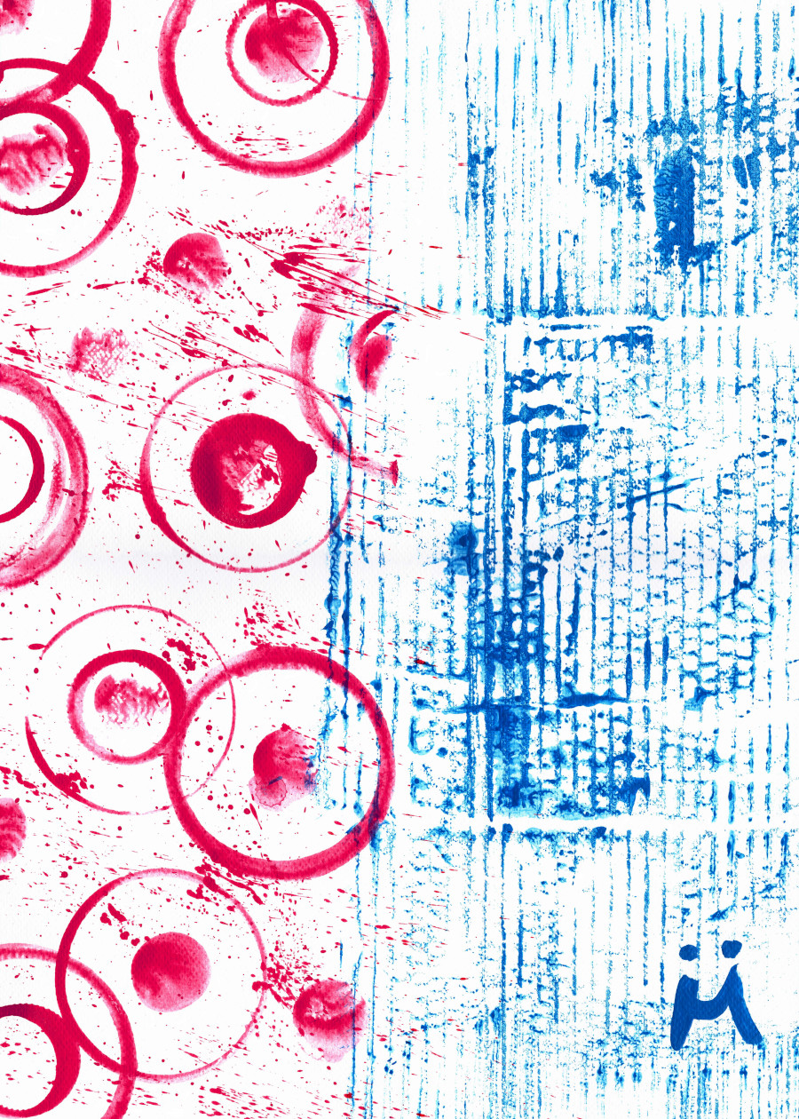 Magenta Circles and Blue Lines Contemporary Pop Abstract Painting