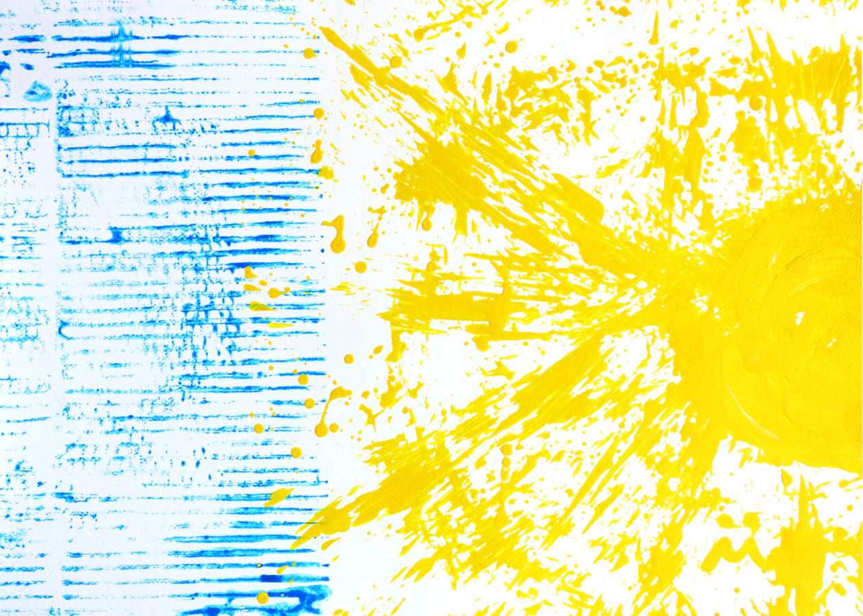 Blue Lines and Yellow Splash Contemporary Acrylic Painting