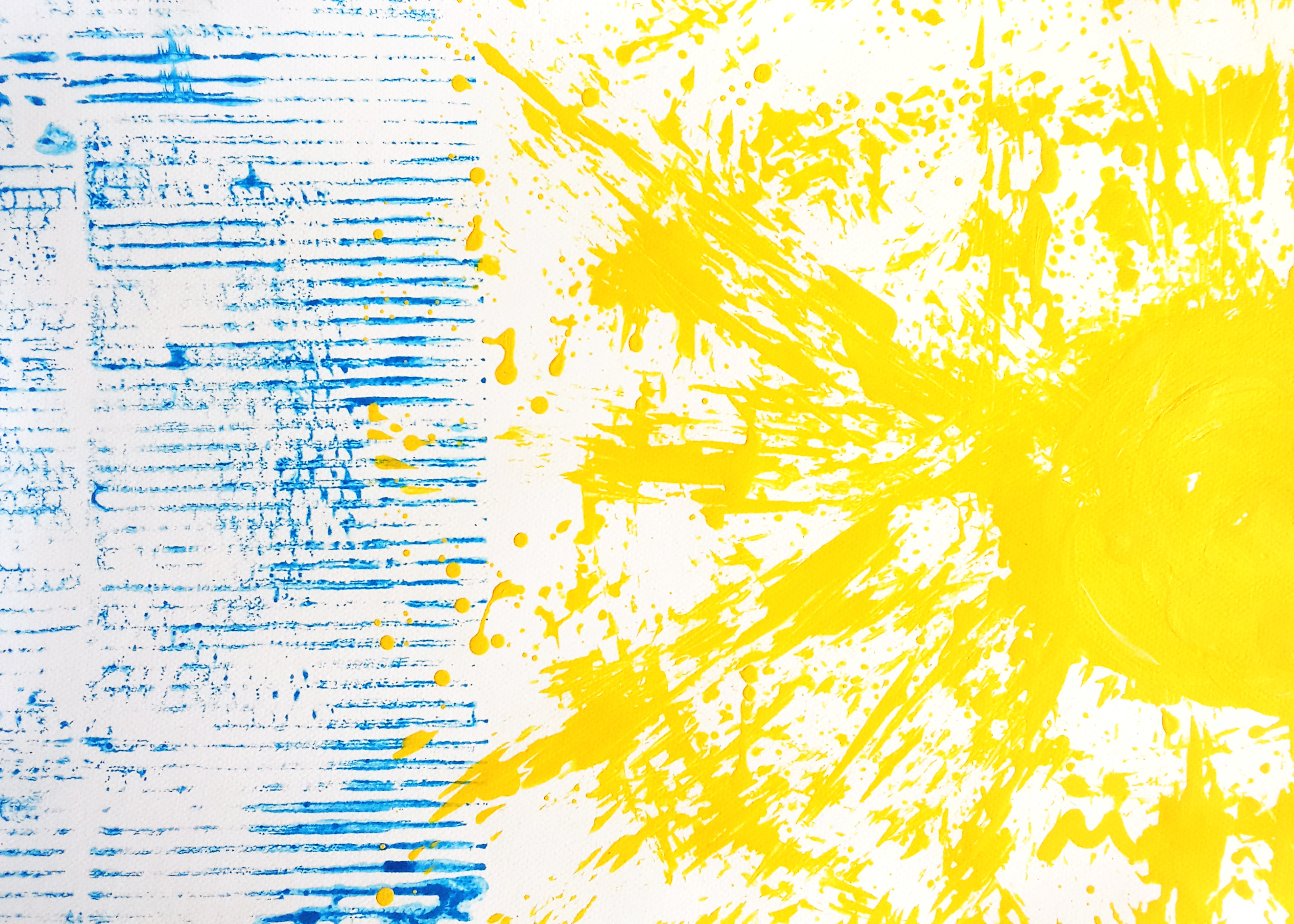 Blue Lines and Yellow Splash Contemporary Acrylic Painting